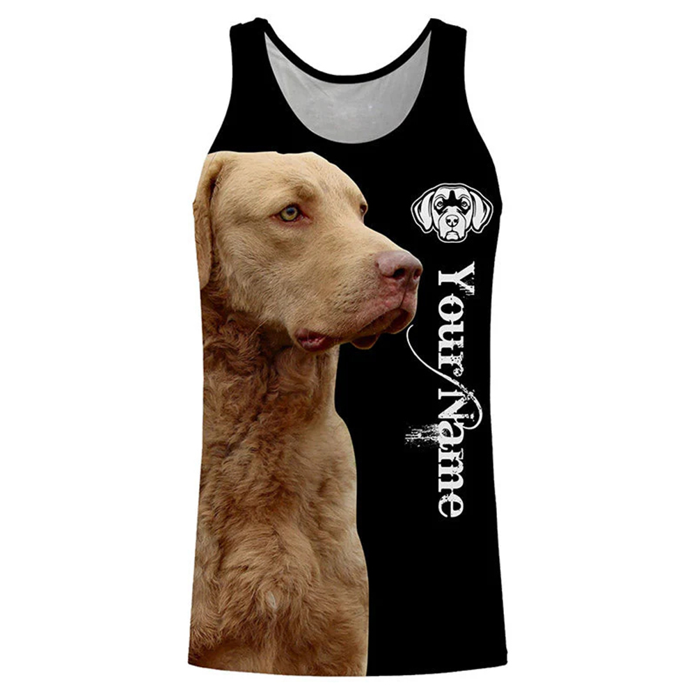Hunting Dog Outdoor - パーソナライズされた犬好きさん向けタンクトップ 3Dプリント 狩猟犬や作業犬の肖像画 カスタムネーム入りノースリーブシャツ アウトドア愛好家向け