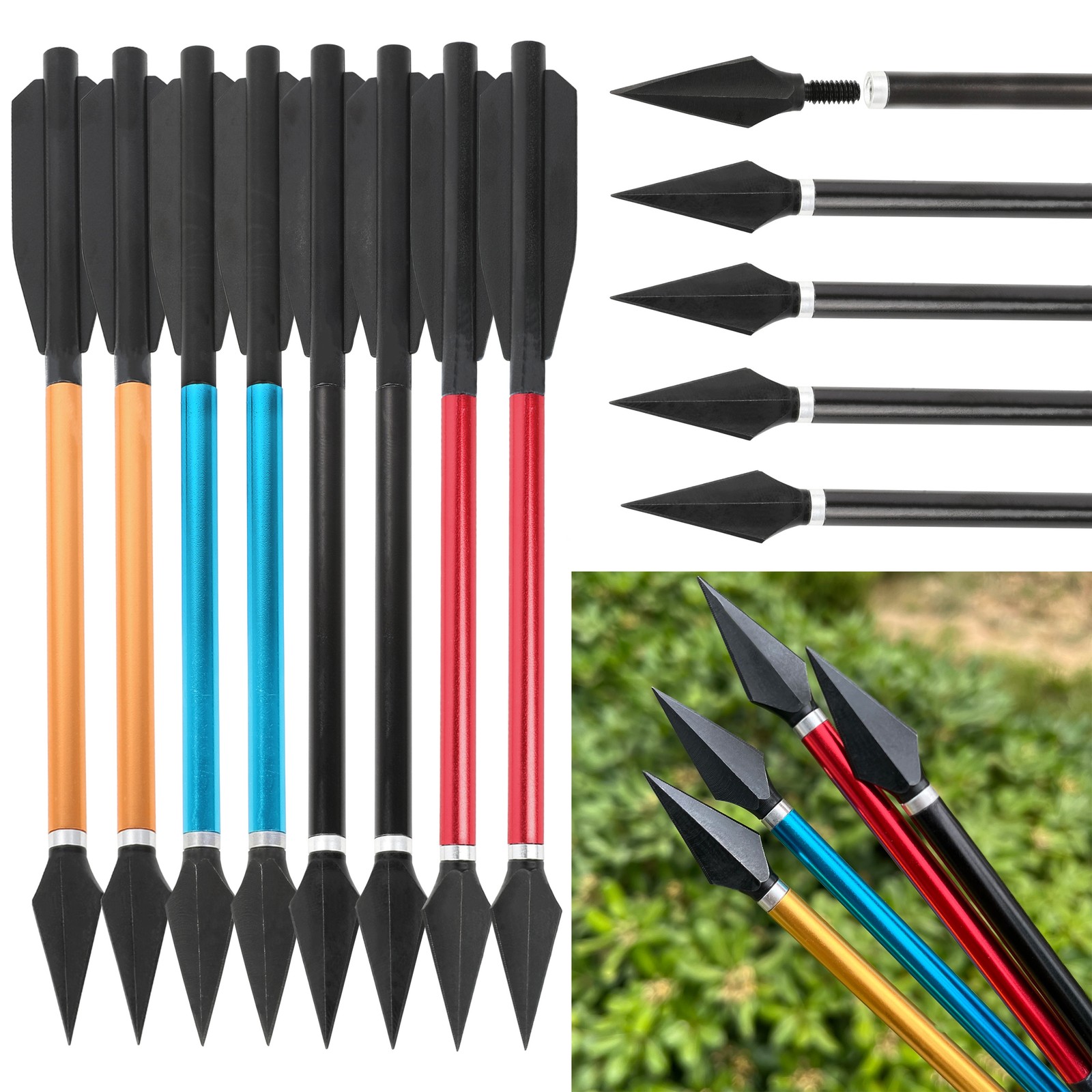 Crossbow Bolt Broadhead - 6.7インチ アーチェリーボルト アルミシャフト矢 ブロードヘッド 交換可能な矢先 クロスボウ