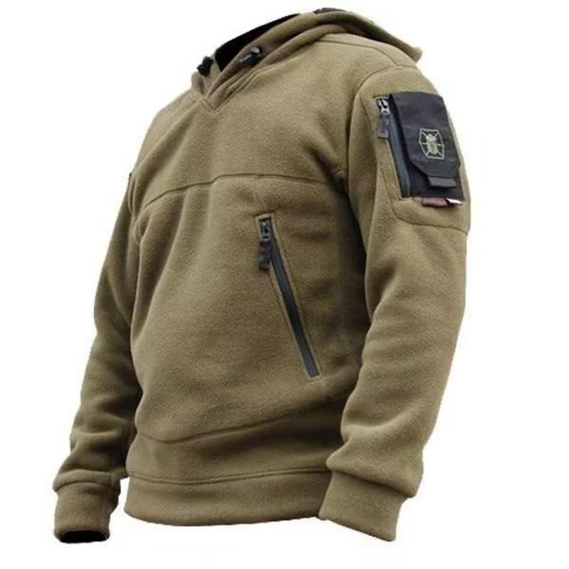 Outdoor Hunting Fleece - 男性の冬の熱フリース屋外狩猟ジッパー軍事戦術ジャケットフード付きコートソフトハイキングジャケット男性の戦術的な屋外