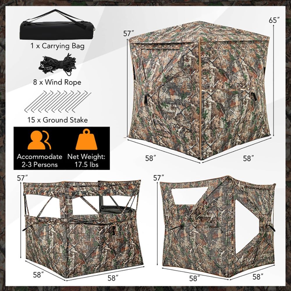 Hunting & Outdoor Supplies Carterton Reviews - 5-in-1着脱式ハンティングブラインド、天窓付き2～3人用、屋外迷彩シェルター、1個