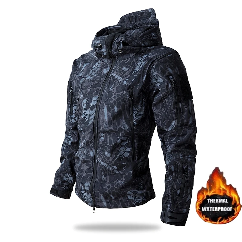 Outdoor Hunting Fleece - メンズ防水ミリタリージャケット,サメの皮のソフトシェルジャケット,ポーラーフリース,暖かいタクティカルジャケット,アウトドアコート,ハイキング,狩猟,冬