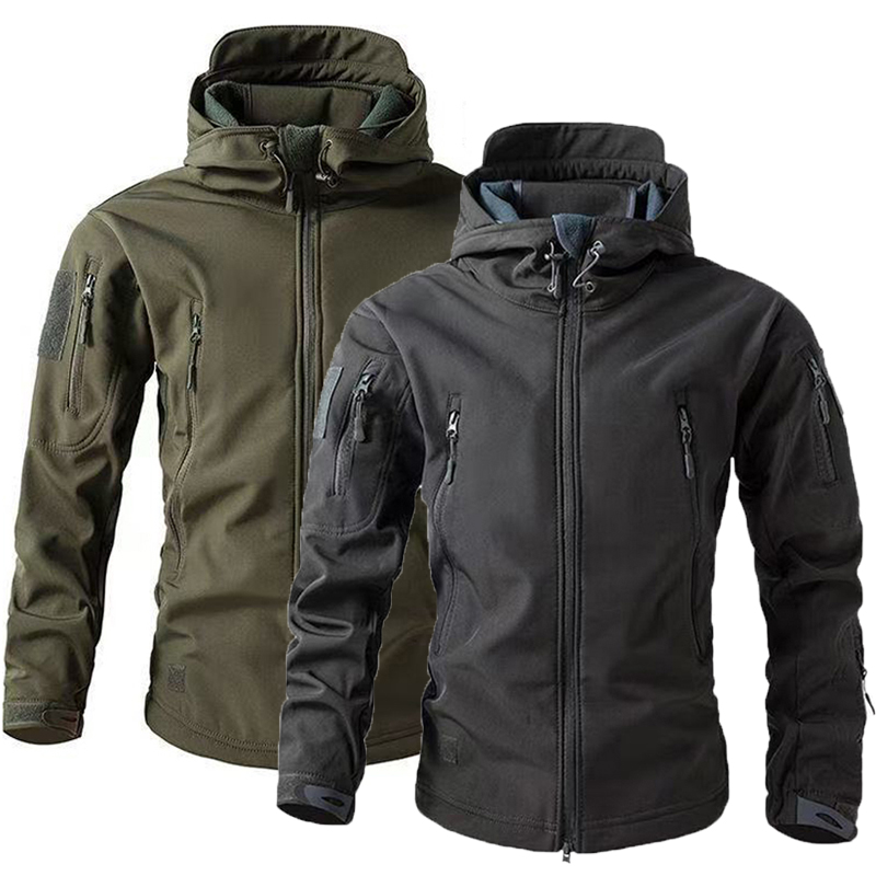 Outdoor Hunting Fleece - メンズウォームソフトシェルフリースフードカーゴジャケット、防風、アウトドア、キャンプ、ハイキング、登山、狩猟、釣り、M-5XL、秋、冬