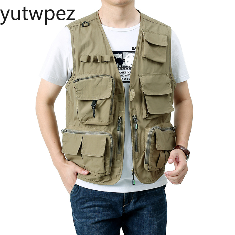 Safari Outdoor Hunting Jackets - アウトドアハイキング作業用多ポケット軽量釣り服ハンティングキャンプメンズノースリーブジャケット刺繍入りベストパッド入り