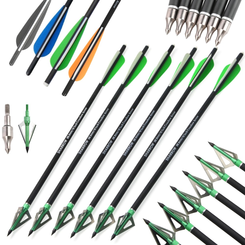 Crossbow Bolt Broadhead - 16/17/18/20/21/22インチクロスボウボルトカーボン矢、100グレインブレードブロードヘッド付き、クロスボウ屋外狩猟射撃矢6/12本入り