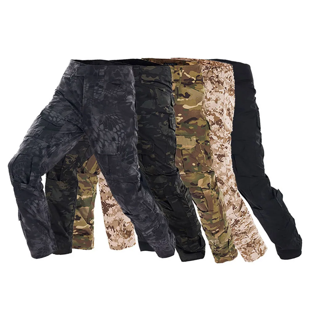 Outdoor Hunting Trousers - 男性の戦術的なスポーツズボン迷彩作業服カーゴパンツマルチカムトレッキング狩猟パンツ屋外トレーニング戦闘パンツ防風