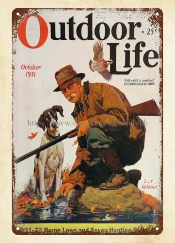 Hunting Dog Outdoor - 家の内装 1931 OUTDOOR LIFE 雑誌の表紙 ウズラ狩猟犬の金属製ブリキ看板