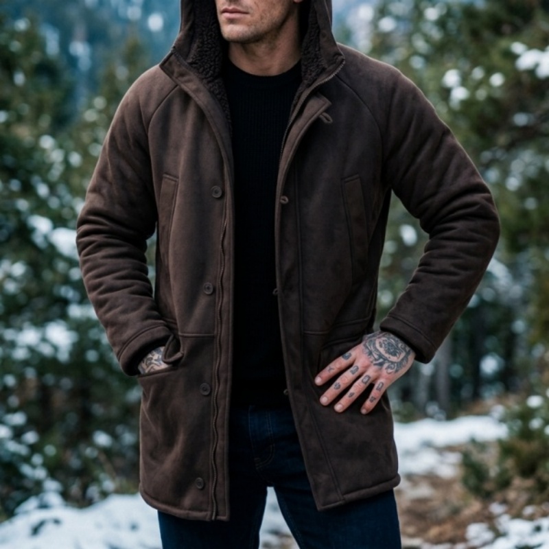 メンズフェイクファー裏地付きフード付き冬用ジャケット |   - Outdoor Hunting Fleece のレビューと価格