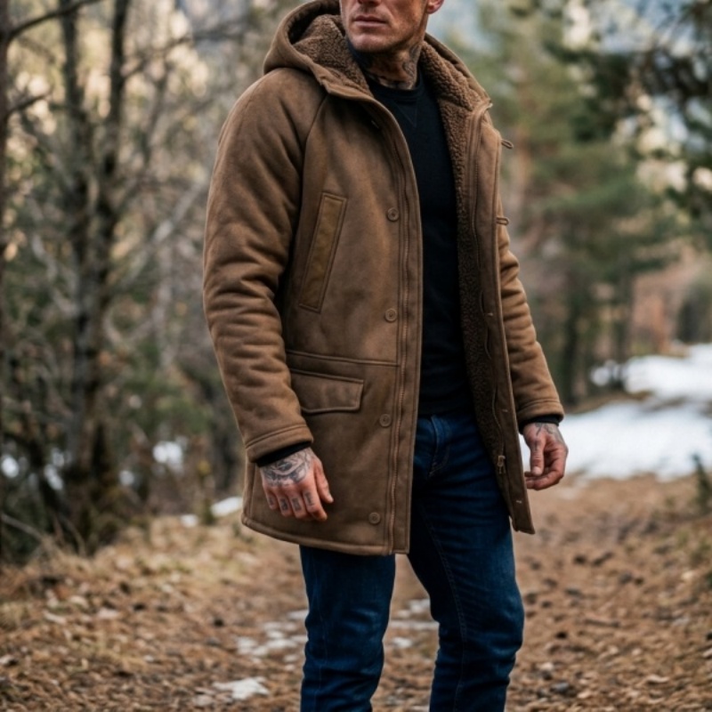 メンズフェイクファー裏地付きフード付き冬用ジャケット |   - Outdoor Hunting Fleece のレビューと価格