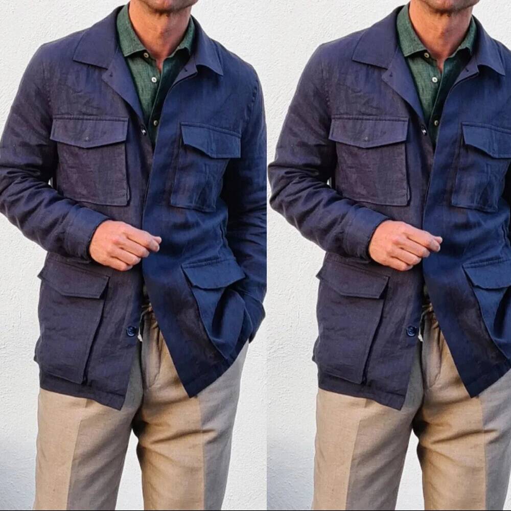 ヴィンテージリネンメンズサファリネイビーハンティングジャケッ - Safari Outdoor Hunting Jackets のレビューと価格