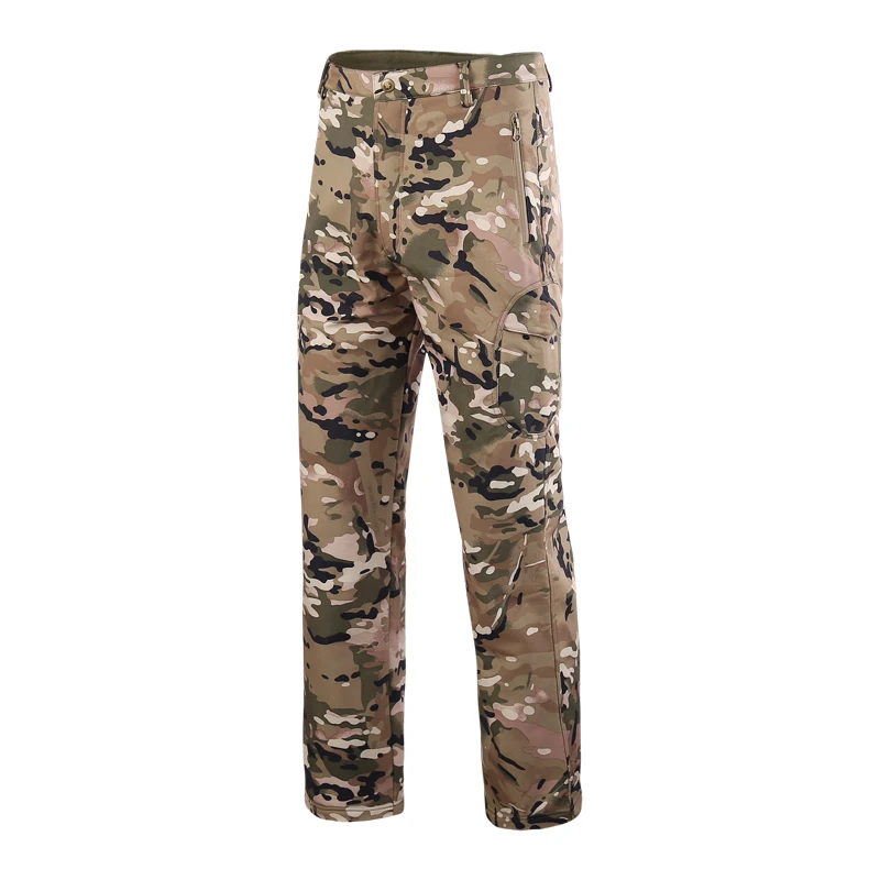 迷彩狩猟サメ皮ソフトシェル戦術迷彩パンツ男性冬防水暖かいフリ - Outdoor Hunting Fleece のレビューと価格