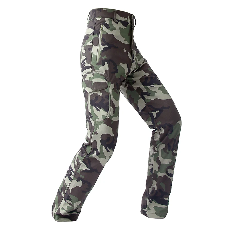 迷彩狩猟サメ皮ソフトシェル戦術迷彩パンツ男性冬防水暖かいフリ - Outdoor Hunting Fleece のレビューと価格