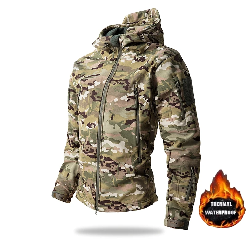メンズ防水ミリタリージャケット,サメの皮のソフトシェルジャケ - Outdoor Hunting Fleece のレビューと価格