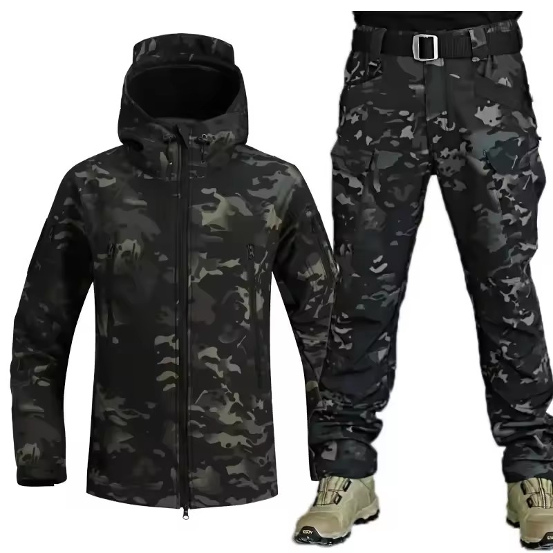 冬厚みの男性迷彩スーツ防水戦術トレーニングセットマルチポケッ - Safari Outdoor Hunting Jackets のレビューと価格