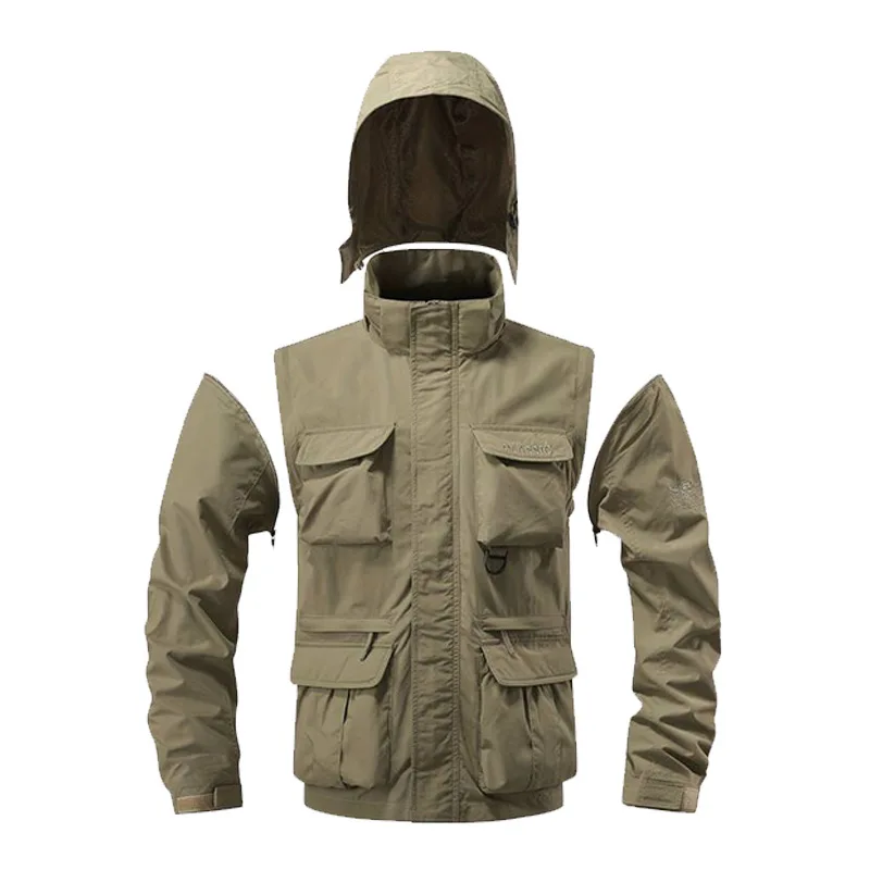 取り外し可能な袖付き防風フードジャケット男性用アウトドアアー - Safari Outdoor Hunting Jackets のレビューと価格