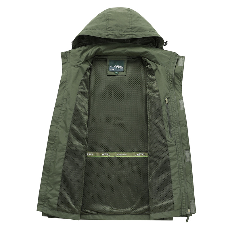 取り外し可能な袖付き防風フードジャケット男性用アウトドアアー - Safari Outdoor Hunting Jackets のレビューと価格